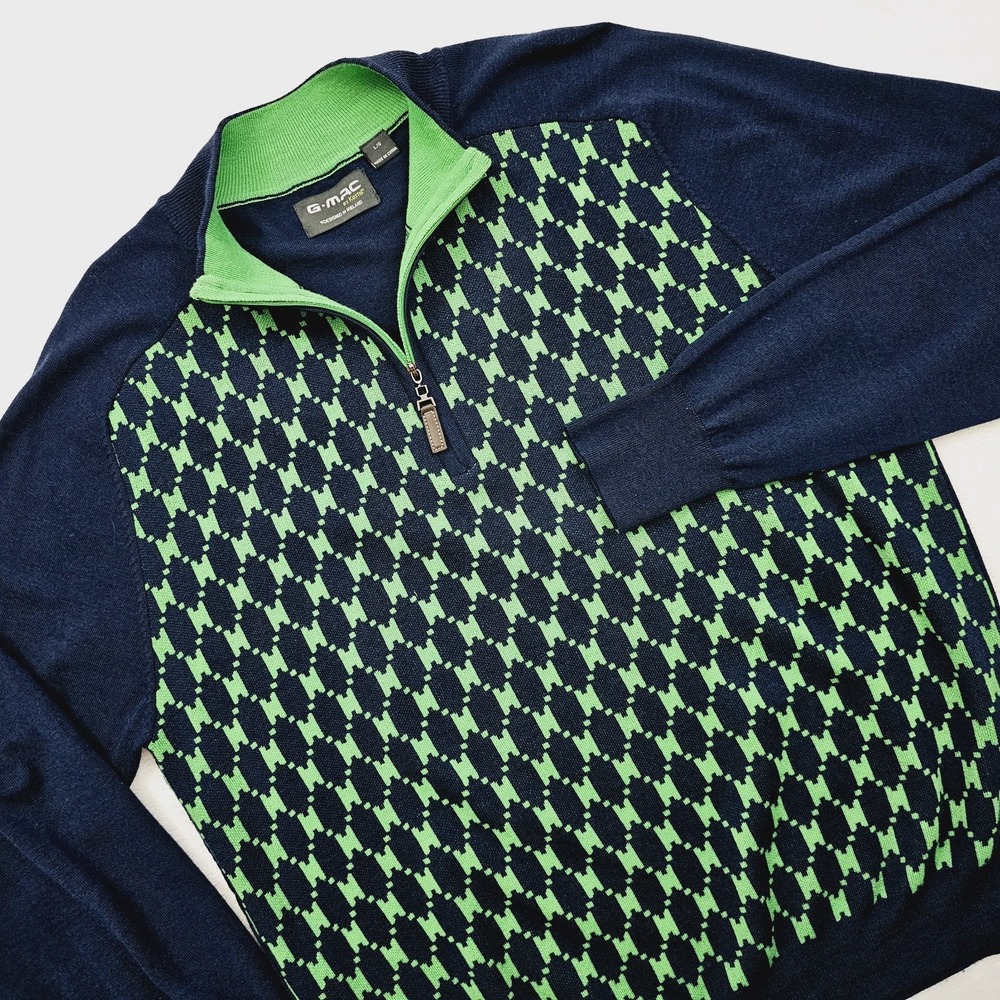 G Mac By Kartel Mens Large Merino Wool 1/4 Zip Pullover‎ Golf Sweater Preppy Ivy